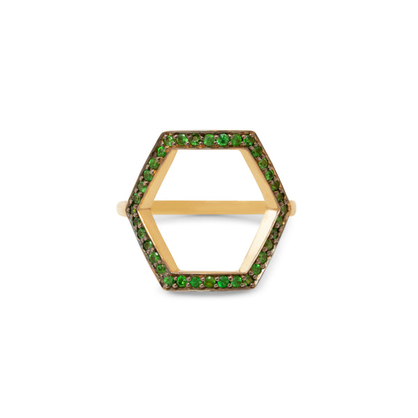 Hexagonal Tsavorite 9k Gold Ring