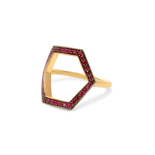 Ruby Hexagon Ring in 9k Yellow Gold